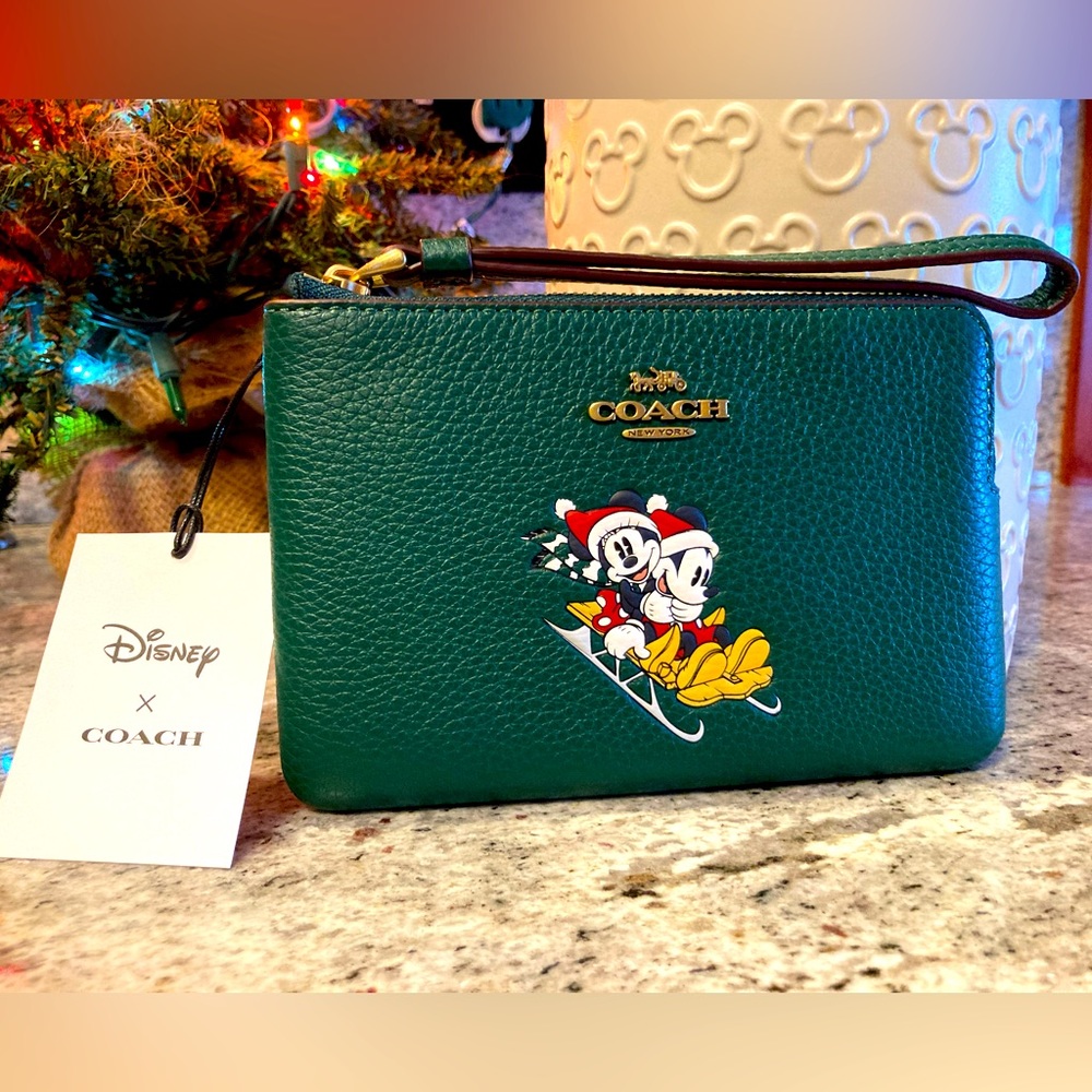 Disney X Coach Corner Zip Wristlet With Sled Motif - NWT - Picture 1 of 8